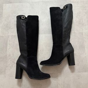 Vince Camuto tall black leather & suede heeled boots size 9 1/2